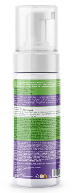 Foam bottle with green and purple label on a white background